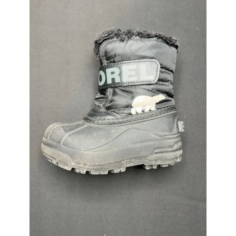 Sorel Snow Commander Kids Snow Boots Size 9 Black NC1960-010 Winter Waterproof